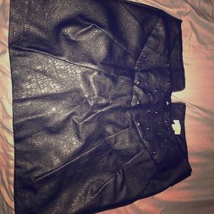 Black Rhinestone Pleather Punk Skirt